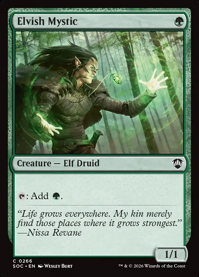 2026 Secrets of Strixhaven Commander Elvish Mystic common #266 common card image