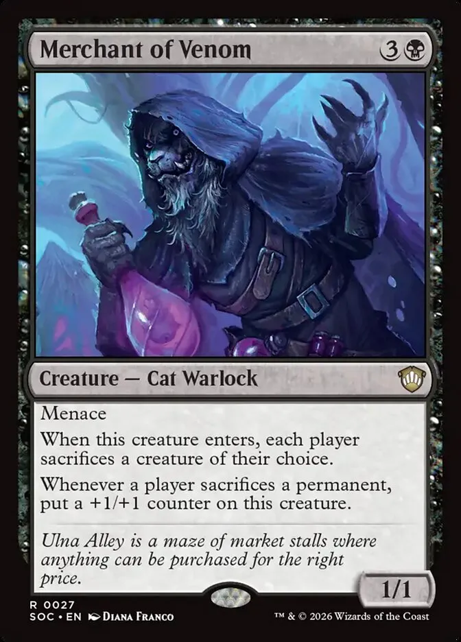 2026 Secrets of Strixhaven Commander Merchant of Venom rare #27 rare card image