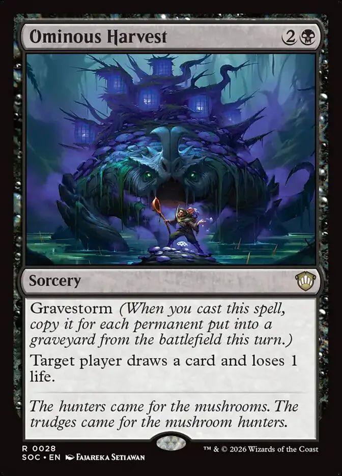 2026 Secrets of Strixhaven Commander Ominous Harvest rare #28 rare card image