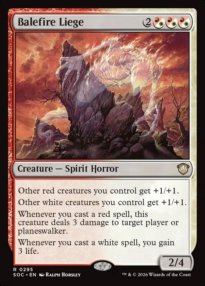 2026 Secrets of Strixhaven Commander Balefire Liege #295 rare card image