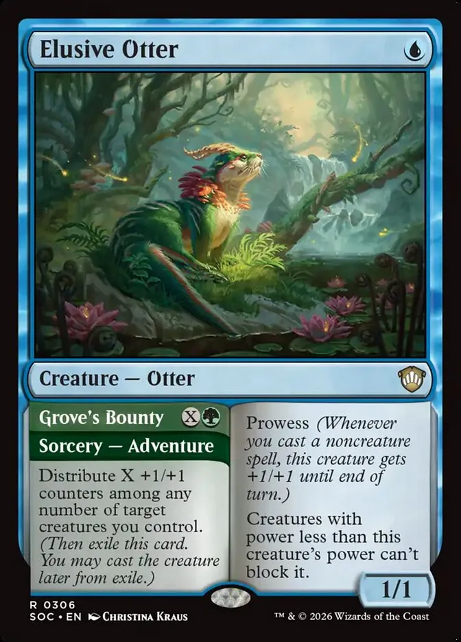2026 Secrets of Strixhaven Commander Elusive Otter // Grove's Bounty #306 rare card image