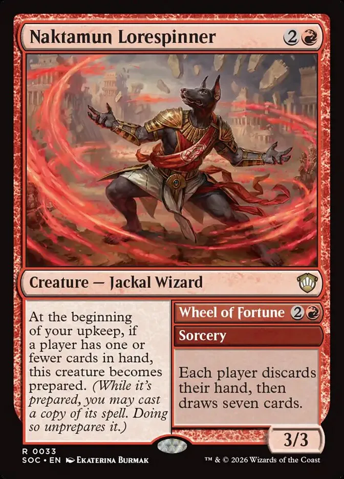 2026 Secrets of Strixhaven Commander Naktamun Lorespinner // Wheel of Fortune rare #33 rare card image