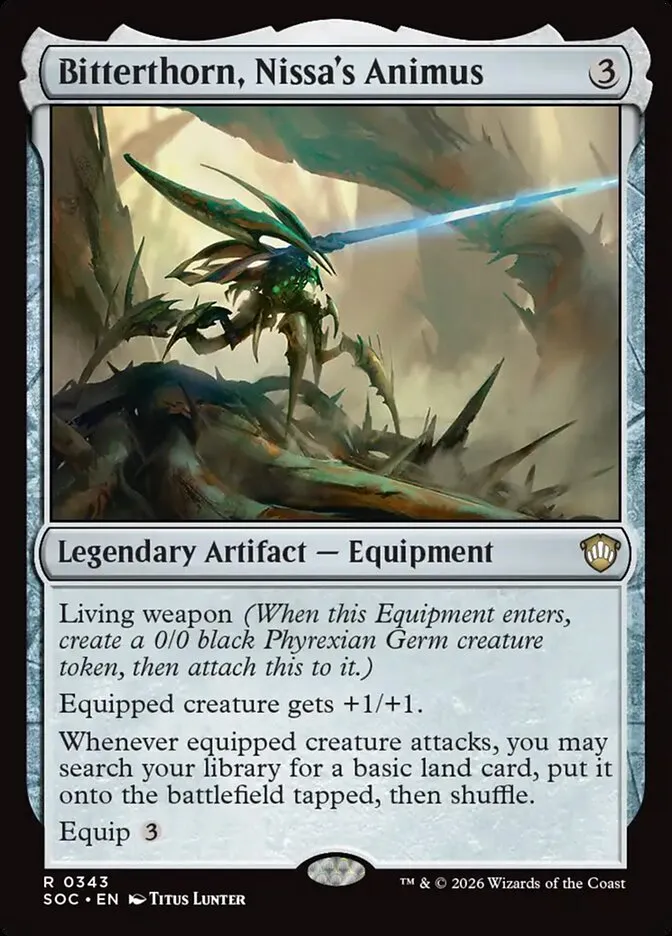 2026 Secrets of Strixhaven Commander Bitterthorn, Nissa's Animus #343 rare card image