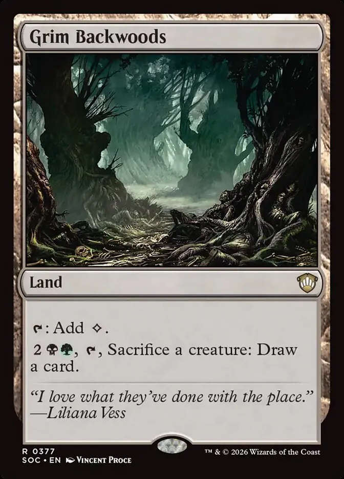 2026 Secrets of Strixhaven Commander Grim Backwoods #377 rare card image