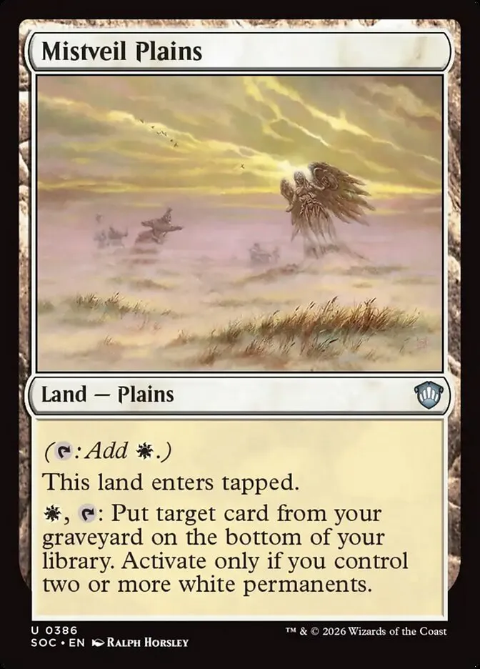 2026 Secrets of Strixhaven Commander Mistveil Plains uncommon #386 uncommon card image