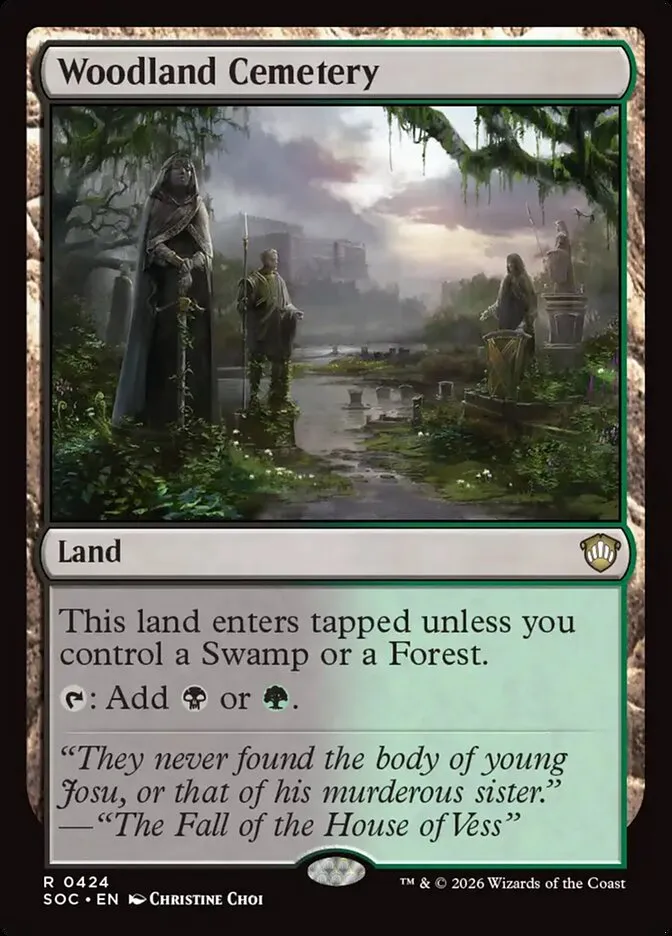 2026 Secrets of Strixhaven Commander Woodland Cemetery #424 rare card image