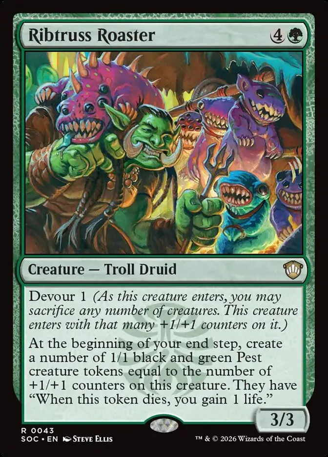 2026 Secrets of Strixhaven Commander Ribtruss Roaster rare #43 rare card image