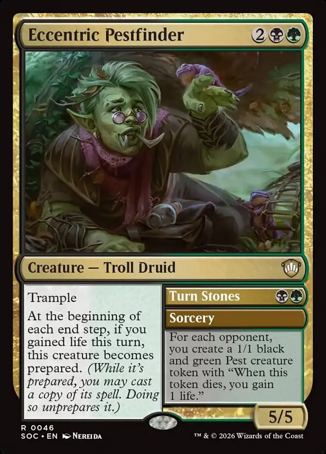 2026 Secrets of Strixhaven Commander Eccentric Pestfinder // Turn Stones rare #46 rare card image
