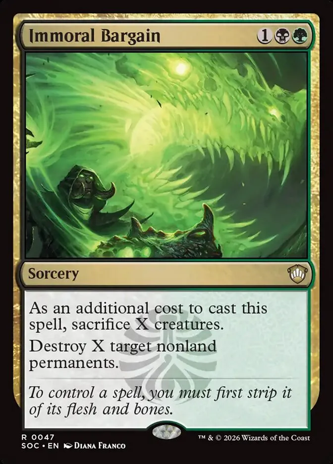 2026 Secrets of Strixhaven Commander Immoral Bargain rare #47 rare card image