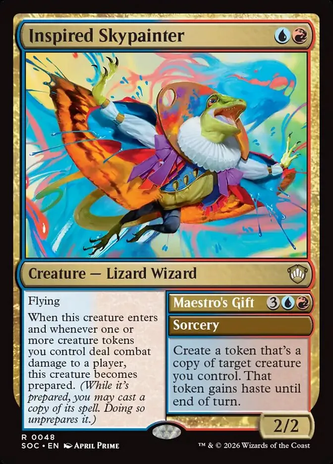2026 Secrets of Strixhaven Commander Inspired Skypainter // Maestro's Gift rare #48 rare card image