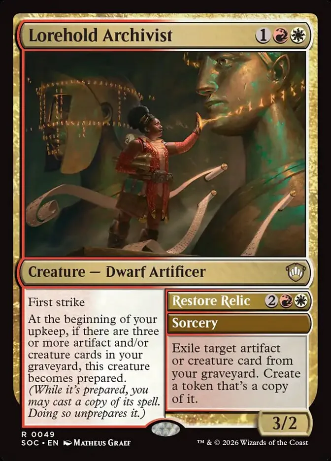 2026 Secrets of Strixhaven Commander Lorehold Archivist // Restore Relic rare #49 rare card image