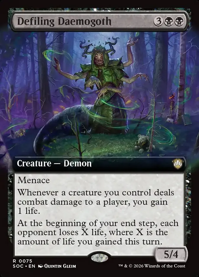 2026 Secrets of Strixhaven Commander Defiling Daemogoth rare #75 rare card image