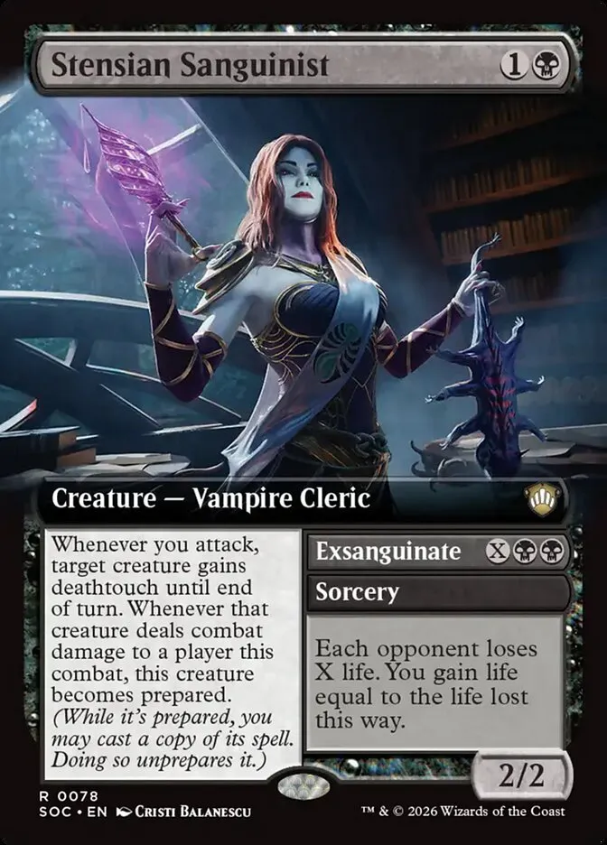 2026 Secrets of Strixhaven Commander Stensian Sanguinist // Exsanguinate rare #78 rare card image