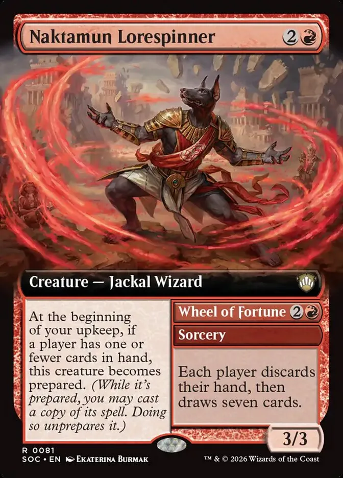2026 Secrets of Strixhaven Commander Naktamun Lorespinner // Wheel of Fortune rare #81 rare card image