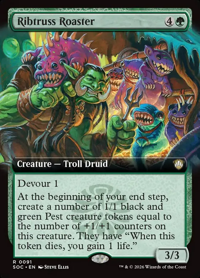 2026 Secrets of Strixhaven Commander Ribtruss Roaster rare #91 rare card image