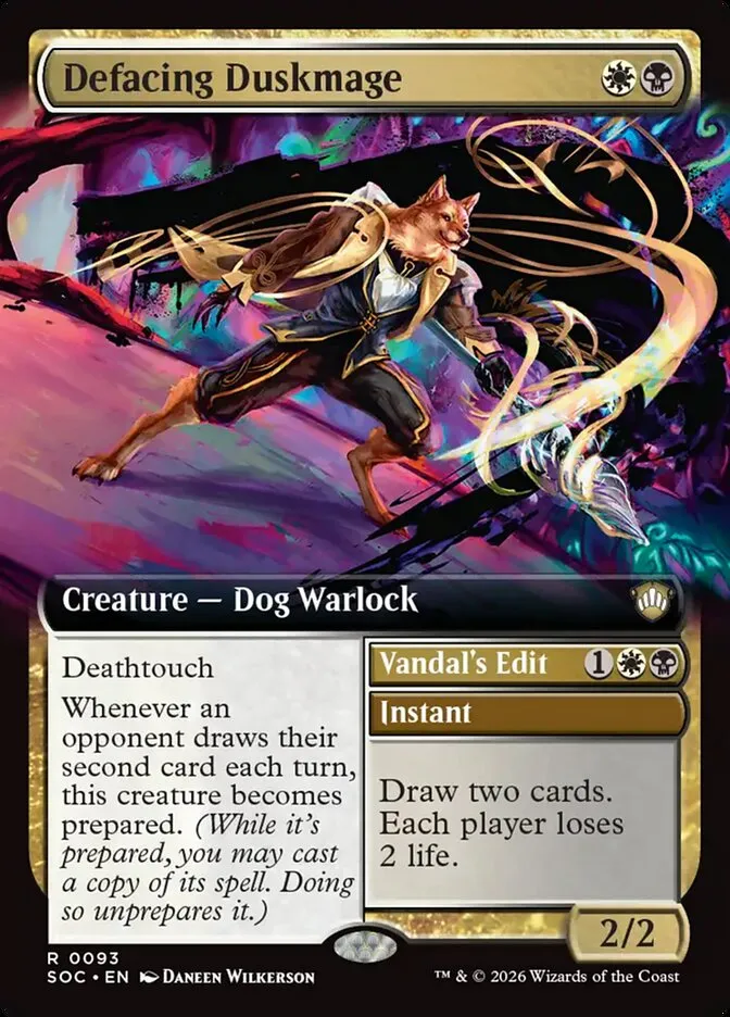 2026 Secrets of Strixhaven Commander Defacing Duskmage // Vandal's Edit rare #93 rare card image