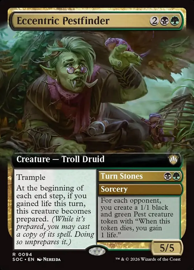 2026 Secrets of Strixhaven Commander Eccentric Pestfinder // Turn Stones rare #94 rare card image