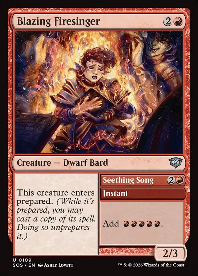 2026 Secrets of Strixhaven Blazing Firesinger // Seething Song #109 uncommon card image