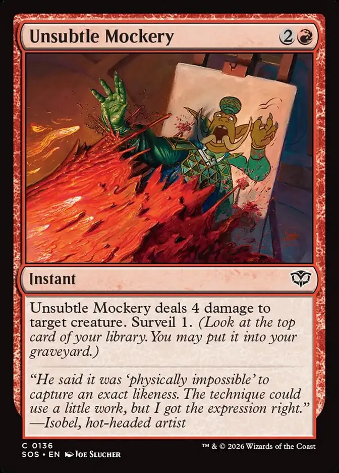 2026 Secrets of Strixhaven Unsubtle Mockery #136 common card image