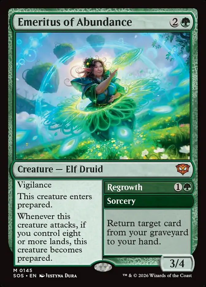 2026 Secrets of Strixhaven Emeritus of Abundance // Regrowth mythic #145 mythic card image