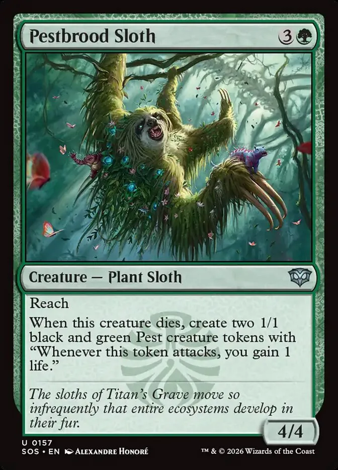 2026 Secrets of Strixhaven Pestbrood Sloth #157 uncommon card image