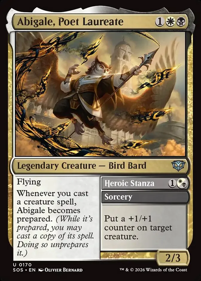 2026 Secrets of Strixhaven Abigale, Poet Laureate // Heroic Stanza #170 uncommon card image