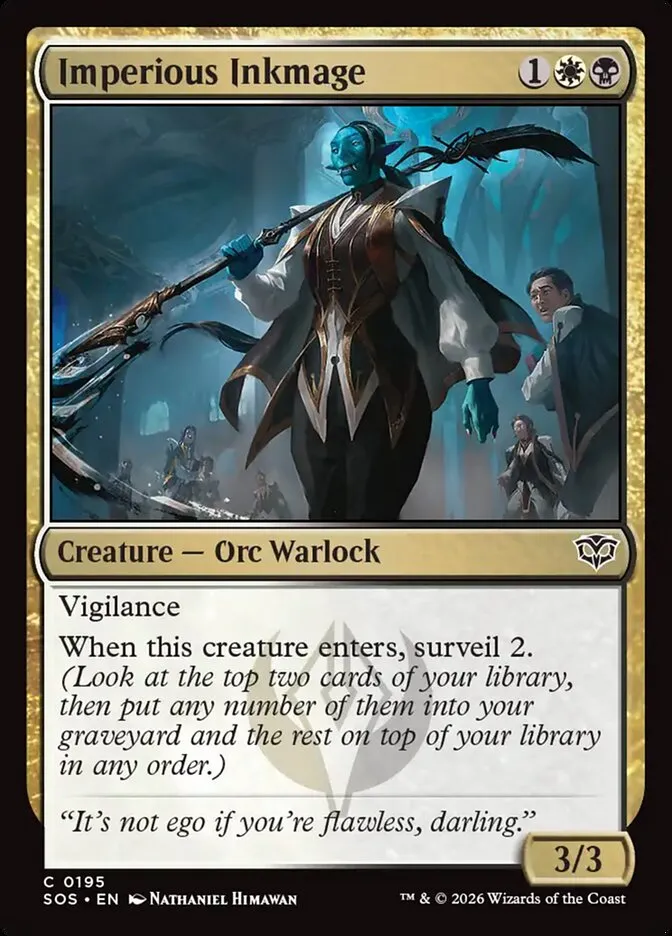 2026 Secrets of Strixhaven Imperious Inkmage #195 common card image