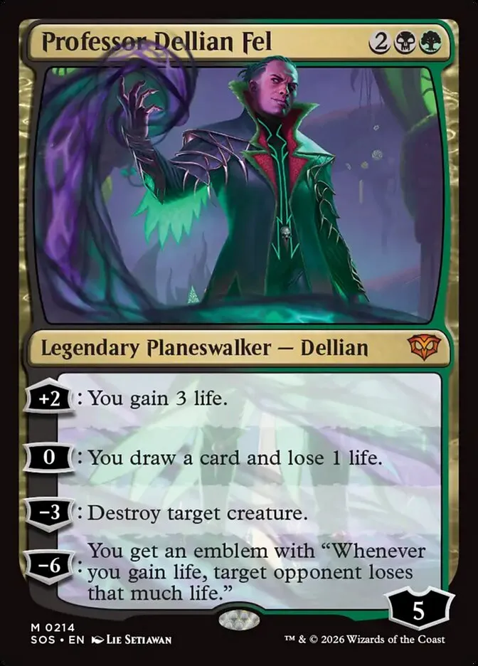 2026 Secrets of Strixhaven Professor Dellian Fel mythic #214 mythic card image