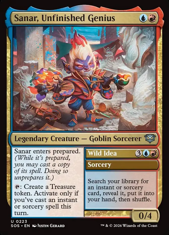 2026 Secrets of Strixhaven Sanar, Unfinished Genius // Wild Idea #223 uncommon card image