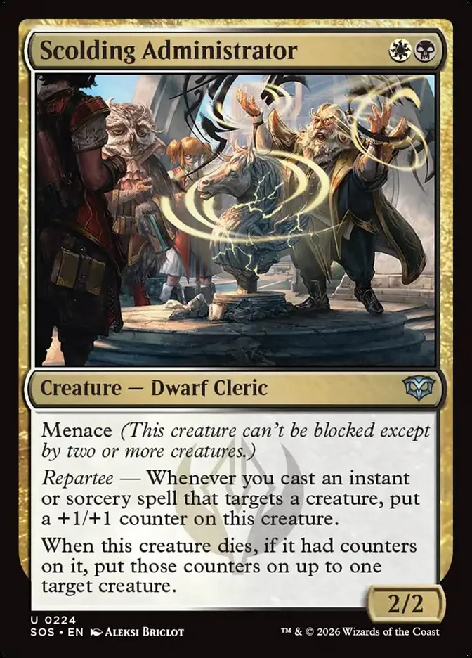 2026 Secrets of Strixhaven Scolding Administrator #224 uncommon card image