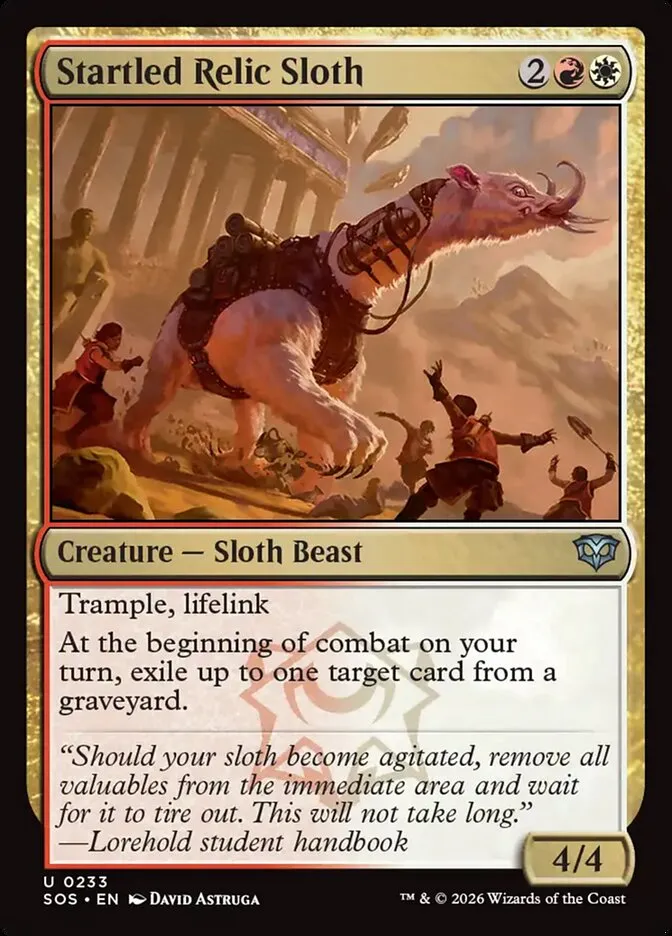 2026 Secrets of Strixhaven Startled Relic Sloth #233 uncommon card image