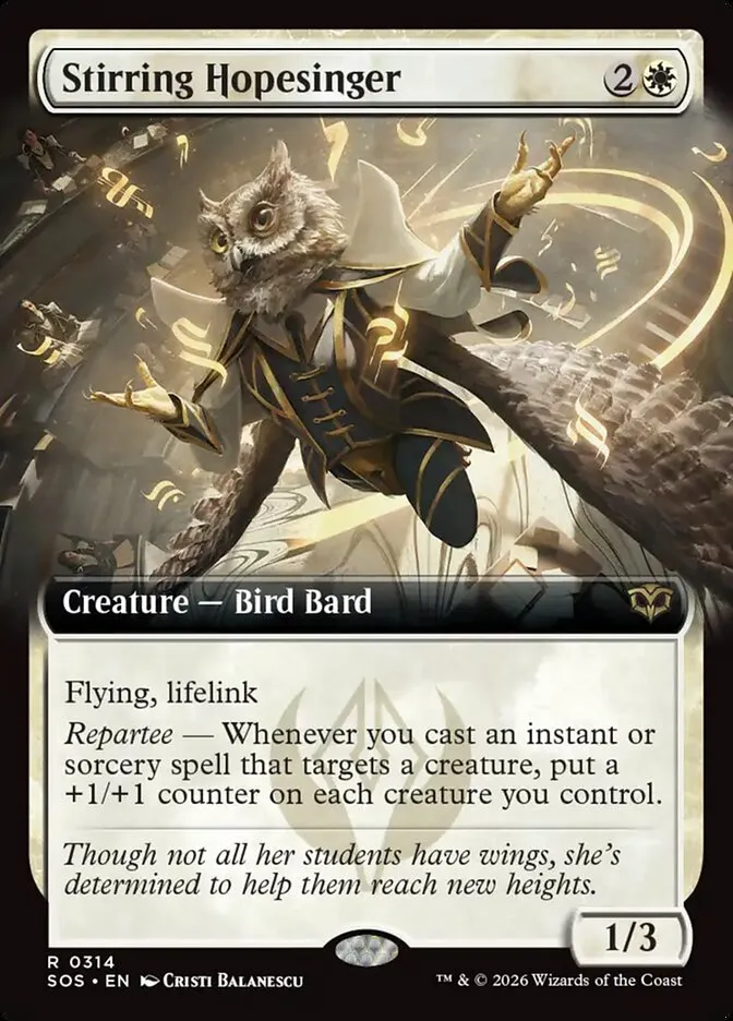 2026 Secrets of Strixhaven Stirring Hopesinger [Extended Art Foil] rare #314 rare card image