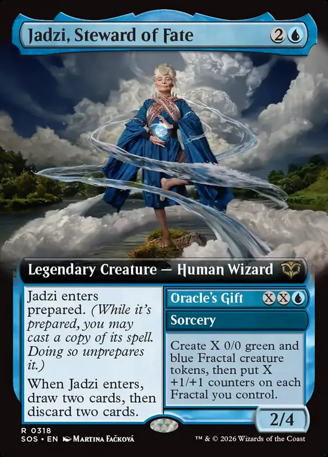 2026 Secrets of Strixhaven Jadzi, Steward of Fate // Oracle's Gift [Extended Art Foil] rare #318 rare card image