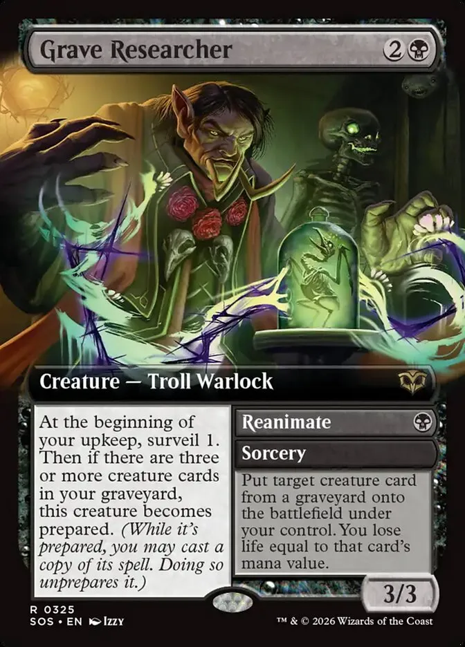 2026 Secrets of Strixhaven Grave Researcher // Reanimate [Extended Art Foil] rare #325 rare card image