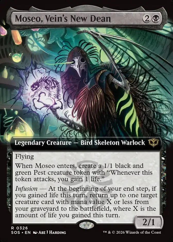 2026 Secrets of Strixhaven Moseo, Vein's New Dean [Extended Art Foil] rare #326 rare card image