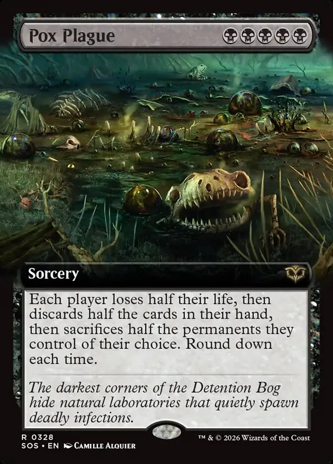 2026 Secrets of Strixhaven Pox Plague [Extended Art Foil] rare #328 rare card image
