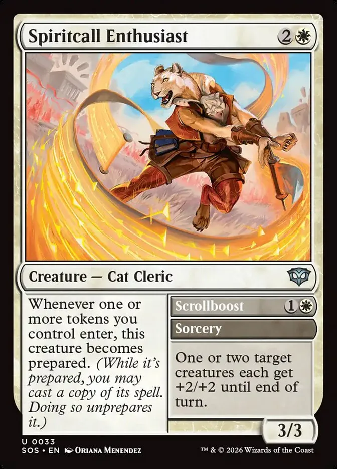 2026 Secrets of Strixhaven Spiritcall Enthusiast // Scrollboost uncommon #33 uncommon card image