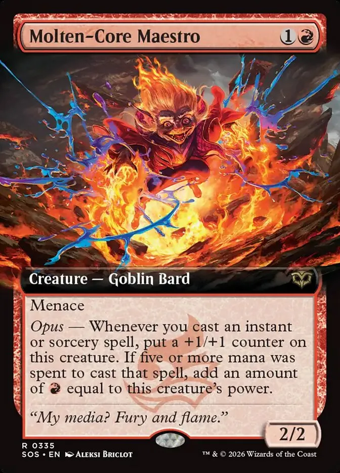 2026 Secrets of Strixhaven Molten-Core Maestro [Extended Art Foil] rare #335 rare card image