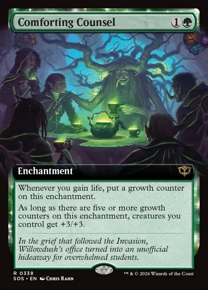 2026 Secrets of Strixhaven Comforting Counsel [Extended Art Foil] rare #338 rare card image