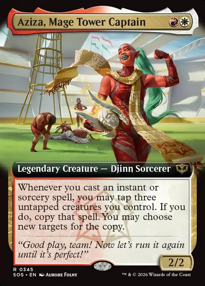 2026 Secrets of Strixhaven Aziza, Mage Tower Captain [Extended Art Foil] rare #345 rare card image