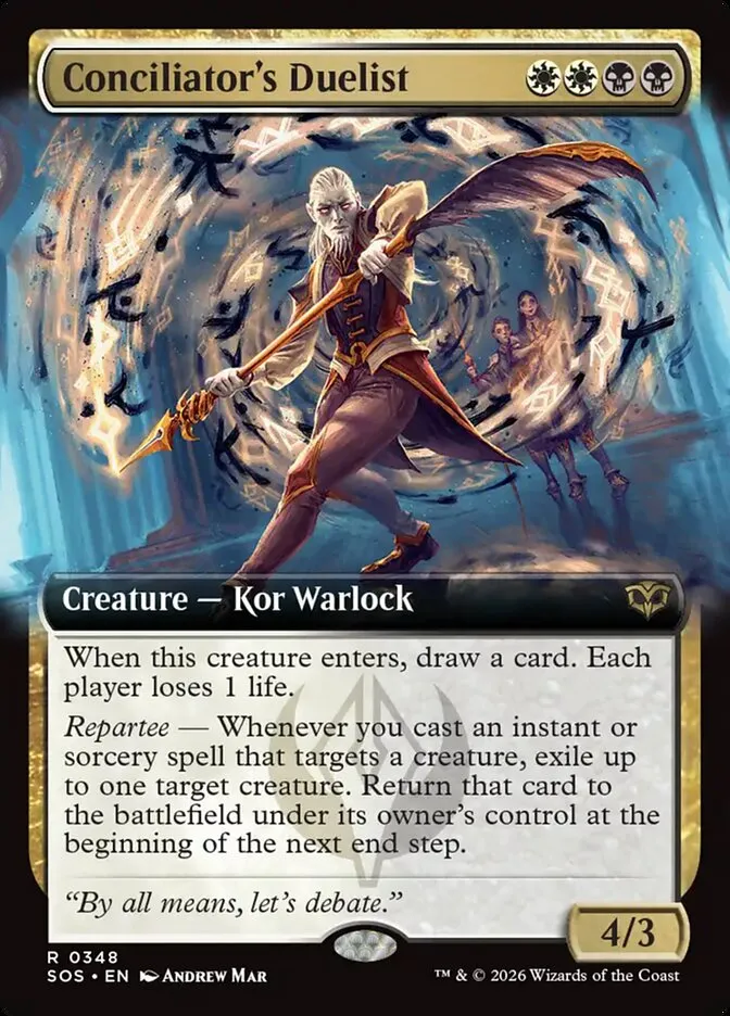 2026 Secrets of Strixhaven Conciliator's Duelist [Extended Art Foil] rare #348 rare card image
