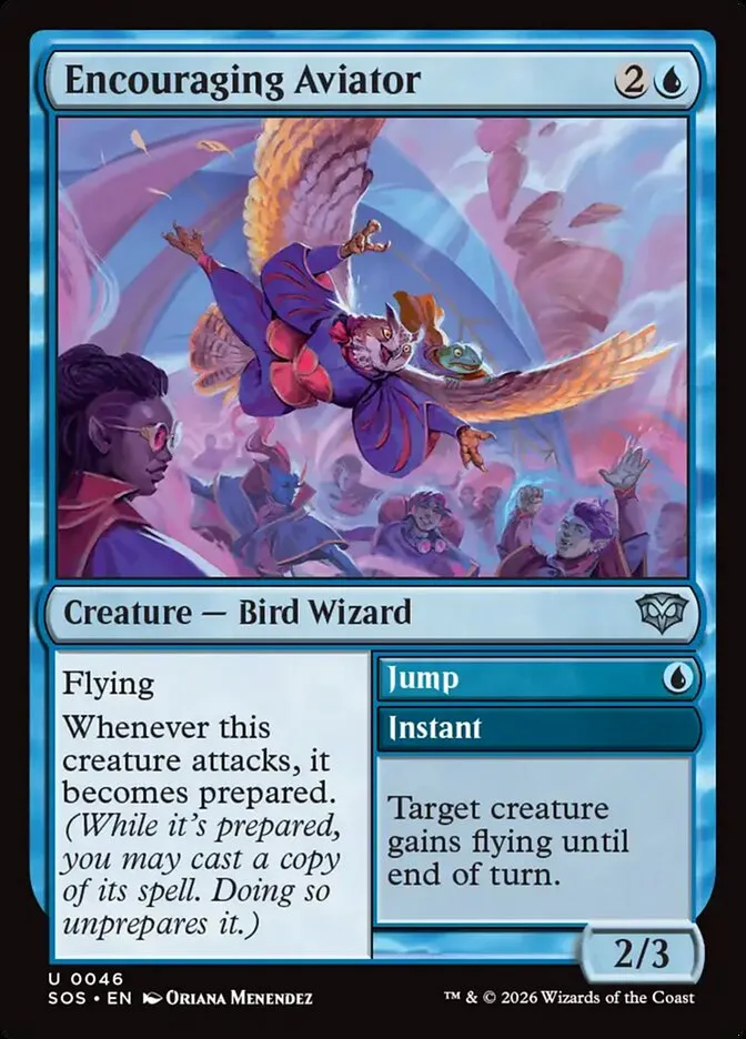 2026 Secrets of Strixhaven Encouraging Aviator // Jump uncommon #46 uncommon card image