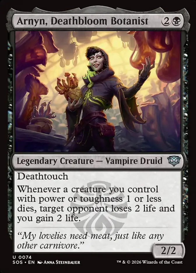 2026 Secrets of Strixhaven Arnyn, Deathbloom Botanist uncommon #74 uncommon card image