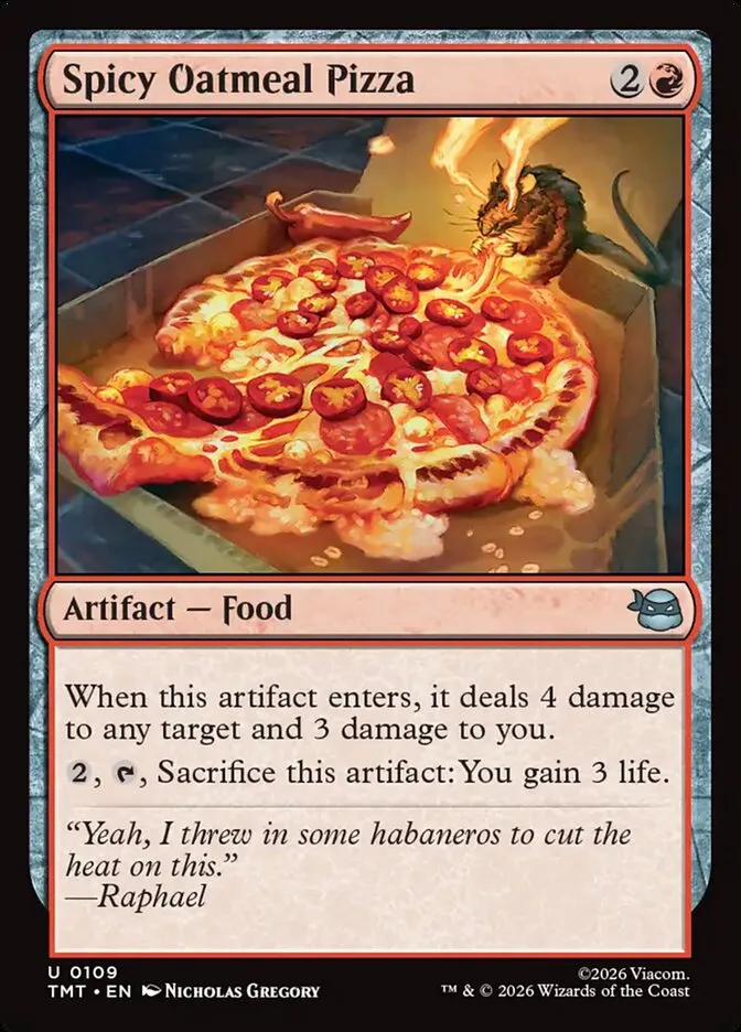 2026 Teenage Mutant Ninja Turtles Spicy Oatmeal Pizza #109 uncommon card image