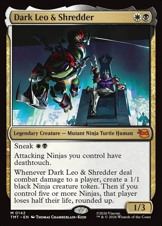 2026 Teenage Mutant Ninja Turtles Dark Leo & Shredder #142 mythic card image