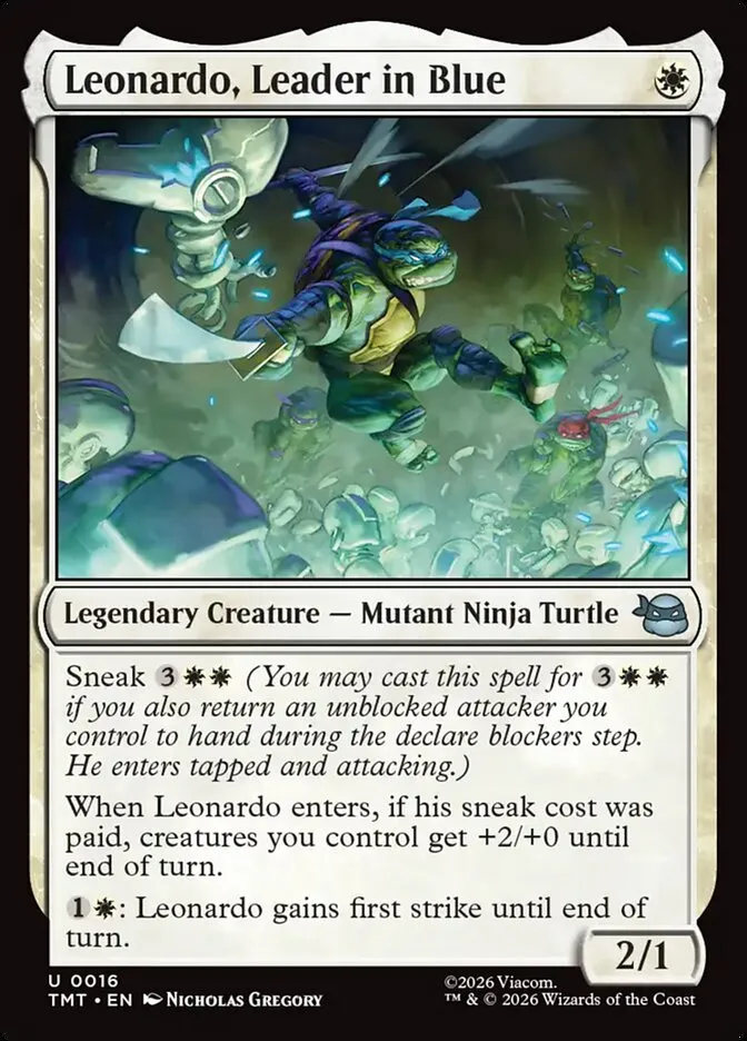 2026 Teenage Mutant Ninja Turtles Leonardo, Leader in Blue #16 uncommon card image