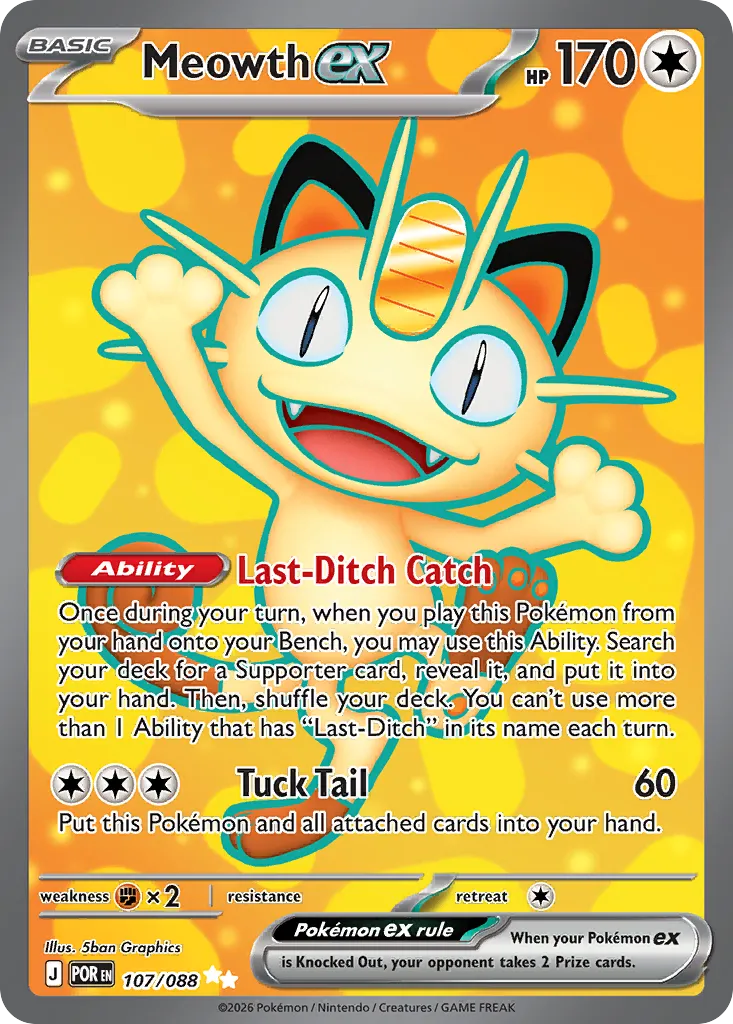 2026 Perfect Order Meowth ex Ultra Rare #107/88 Ultra Rare card image