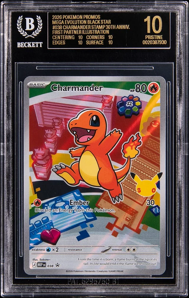 2026 Pokemon Mega Evolution Black Star Promo 30th Anniversary First Partner Illustration Charmander #038 card image