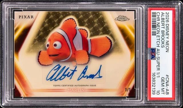 2026 Topps Albert Brooks (Marlin) Disney Neon Chrome Neon Etch Autograph SuperFractor #CNA-AB card image