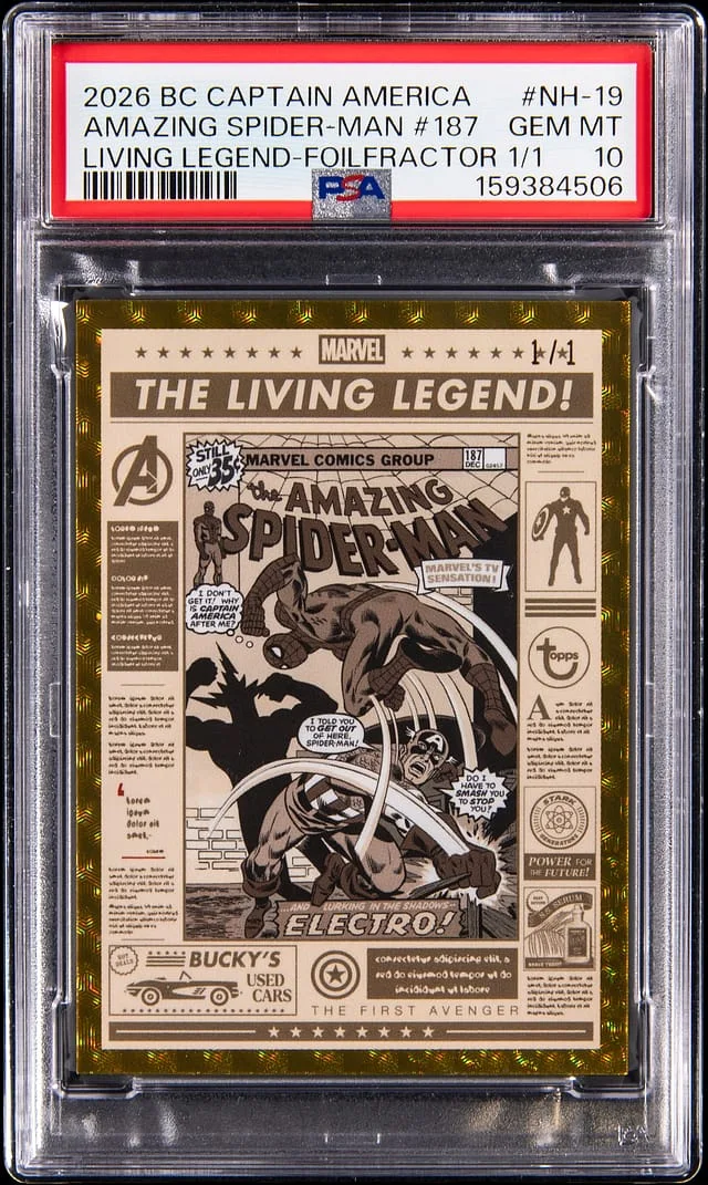 2026 Topps Amazing Spider Man #187 BC Captain America Living Legend Foil Refractor #NH-19 card image